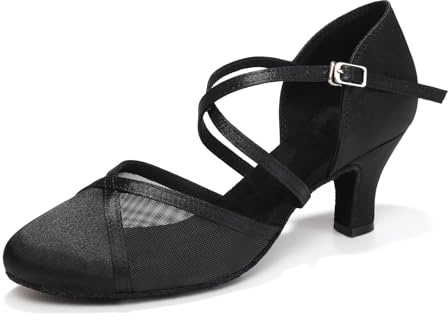 Uonpie Women Ballroom Dance Shoes Closed Toe Latin Salsa Performance Dancing Shoes Low Heel Black, 8.5 US