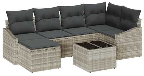 vidaXL Set da Giardino con 7 Pezzi, Cuscini Grigi e Rattan Sintetico Resistente. Mobili da Esterno Moderni per Un Lounge in Patio. Gruppo di Seduta modulare della Collezione Alfresco, per terrazza o