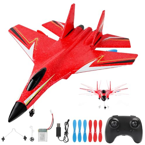 Avión teledirigido para principiantes, espuma de 2,4 GHz, avión teledirigido, ligero con luz LED, lona RC con control remoto y carga USB para principiantes y adultos (rojo)