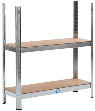 SIMPLETEK - Scaffale modulare in acciaio zincato con ripiani in legno. Set da due ripiani per magazzino, garage e ufficio. 90x30x90 cm (Ricondizionato)