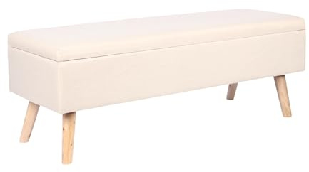 Banco Relaxdays de Lino con Almacenamiento, 40 x 110 x 40 cm, Patas de Madera, Banco tapizado para Dormitorio y Pasillo.