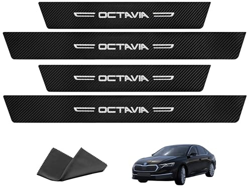 Protector de umbral de puerta de coche para Skoda Octavia 2020-2025, lámina protectora de pintura adhesiva, tira de fibra de carbono, cubierta de placa de paso antiarañazos, accesorios de tuning, 4