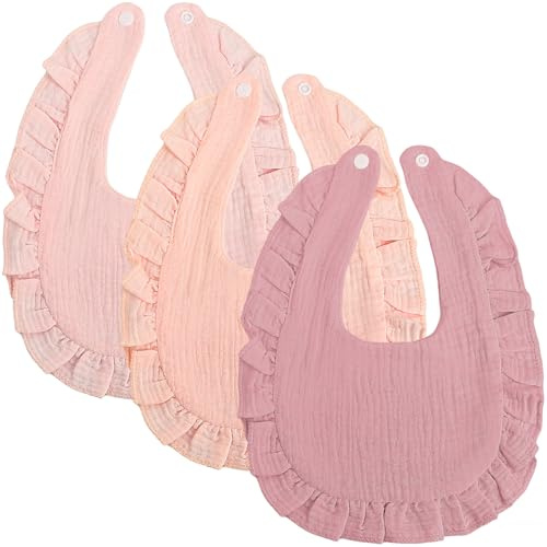 Baby muslin haklappar, haklappar för nyfödda och småbarn 0-24 månader, 3-pack, mjuka och absorberande, unisex (Rosa serie)