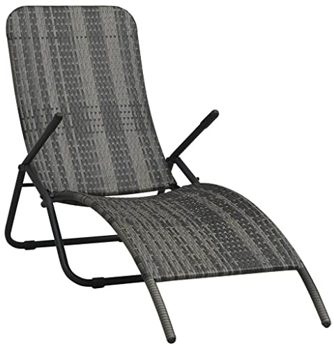 Mandloder Tumbona plegable de ratán poli gris, resistente a la intemperie para jardín, piscina, balcón y terraza, silla de relajación robusta para exteriores
