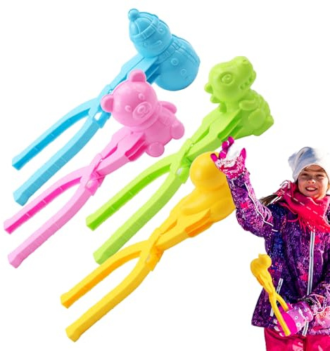 Snowball Mold - 4pcs ABS Rice Mould Snowman+Duck+Dinosaur+Bear | Reusable Snowball Maker Clips With Handle | Snow Brick Sand Mould Tongs Suitable For Adults And Children Sandball Making