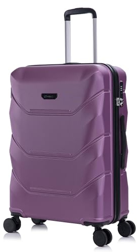 Rocklands® Medium Suitcase Hard Shell Thick ABS with TSA Combination Lock, 4 Dual Spinner Wheels, Lightweight Luggage Durable Travel Trolley Case (Purple, Medium 24 Inch)