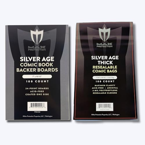 Max Protection Silver Age Thick Size Resealable Ultra Clear Comic Book Bags and Boards (500 Bags and 500 Boards)