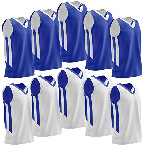10-Pack Men's Reversible Custom Basketball Jerseys, Mesh Athletic Sleeveless Shirts Blank Team Scrimmage Pinnies Uniforms Set (Blue/White)