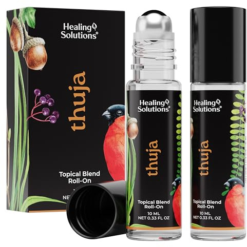 Healing Solutions (2 Pack) Thuja Essential Oil USDA Organic Roll On Set, Skin Care & Body Perfume Oil for Women