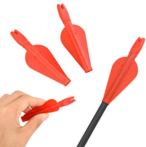 SHARROW 50 Stück Bogenschießen Verbundene Pfeilnocken und Fletching Kunststoff Pfeil Nocken mit Pfeilfedern für 8mm Fiberglaspfeile Carbonpfeil Holzpfeile (Rot)