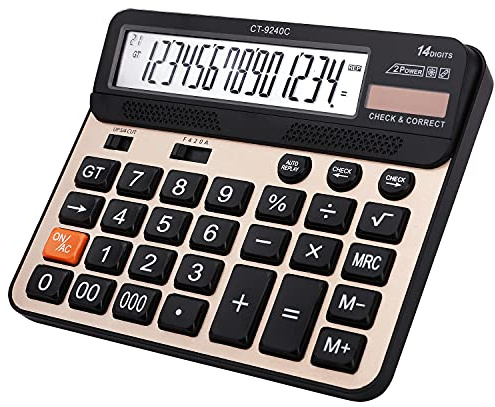Philley CT-9240C Calculatrice électronique à grand bouton avec écran LCD 14 chiffres