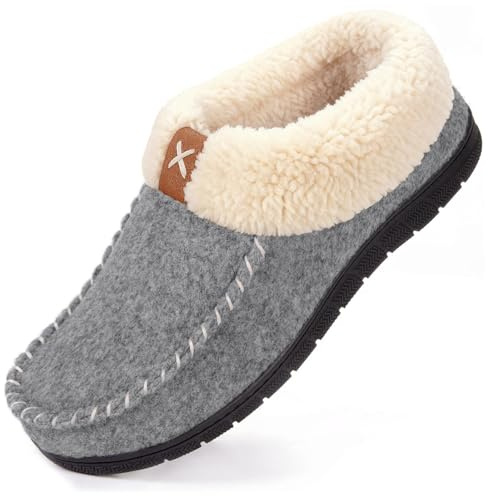 VeraCosy Women's Moccasin Slippers Warm Comfy Faux Wool Memory Foam Indoor House Shoes Grey, 6 UK