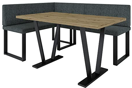 Eckbank Akiko Metal mit Tisch - Eckbankgruppe für Ihrem Esszimmer, Küche modern, Sitzecke, Essecke. Perfekt für Küche, Büro und Rezeption. Solide und Starke Verarbeitung. (INARI 96, 142x196 Links)