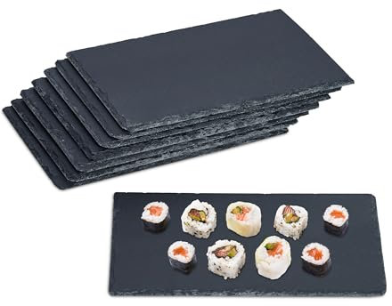 Relaxdays Plat de Service, lot 8, rectangulaire, pour Servir Fromage/sushis/Desserts, 26 x 16 cm, Noir