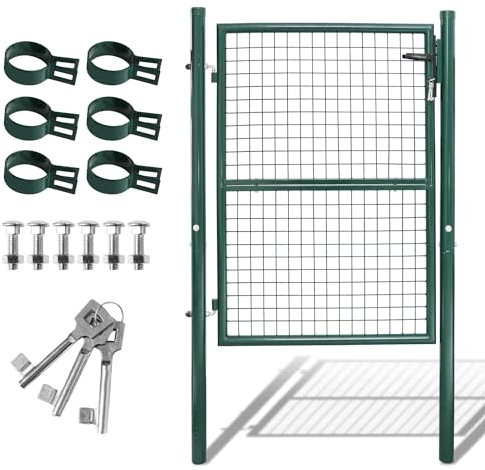 Cecaylie Portail de jardin en métal en acier galvanisé, 125 x 100 cm, pour clôture, porte de cour, avec poignée en acier inoxydable et 3 clés, vert