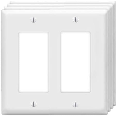 Decorator Wall Plates 2-Gang Switch Outlet Electrical Cover Plate Unbreakable Thermoplastic Faceplate for Light Receptacle Outlet Switch, White (4 Pack)