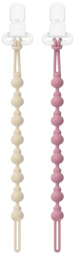 BEBOAN Silikon Schnullerkette für Mädchen, 2 Stück BPA-Frei Weiches Baby Schnullerkette Set mit Verschluss für Beißspielzeug Babyparty(Lila Beige)