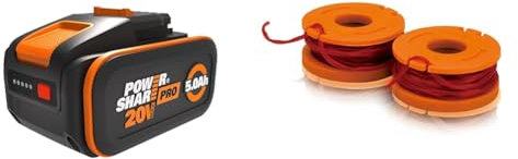 WORX WA3645 PowerShare Pro Akku 20V - 5,0 Ah Li-Ion, wiederaufladbar & WA0004.1 Rasentrimmer Faden für alle 20V WORX Rasentrimmer