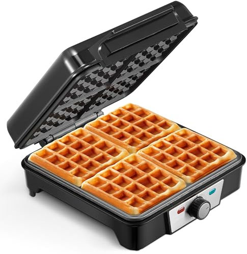 VINATO Waffeleisen, Belgisches Waffeleisen für 4 Waffeln, 1200W Schnelle und Stabile Wärme, Waffeln Maschine mit Antihaftbeschichtung von Heizplatten, Stufenlose Temperaturregulierung