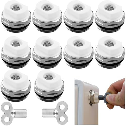 10 Stück Heizkörper Entlüftungsventil, 1/2 Zoll Manuell Heizungsventil, Entlüftungsventil mit 2 Entlüftungsschlüssel, Heizkörper Entlüftungsventile, Heizungsentlüfter mit drehbarem Kunststoffkopf