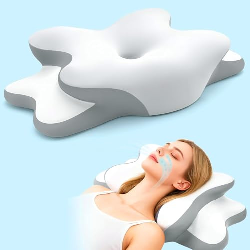 Sleep Apnea Pillow with Neck Pain & Snoring Relief -Orthopedic Cervical Pillow, Ergonomic Contour Memory Foam for Side, Back,Stomach Sleepers, Medium Firm (Light White, Queen Size 25 Lx15 Wx5.8 H)