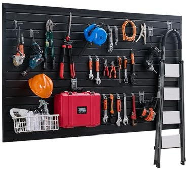 VEVOR Paneles de Pared de Listones 1225 x 2450 x 20 mm, Panel de Listones de Garaje de PVC Diseño Modular con Estructura de Acoplamiento y Corte de Bricolaje para Almacenamiento y Exhibición, Negro