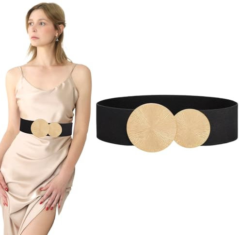worahroe Breiter Gürtel Damen Elastisch Taillengürtel Mode Schnalle Gürtel mit Goldene Schnalle Stretchgürtel für Frauen Kleider Mantel