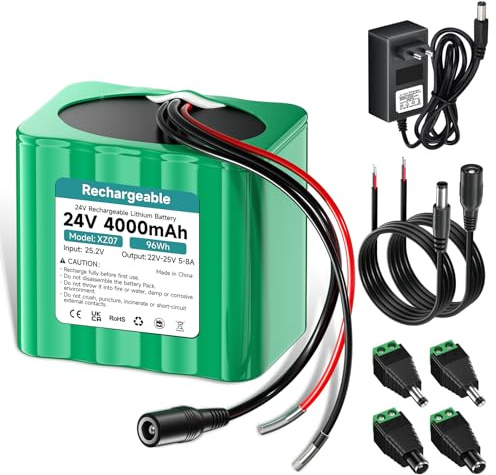 Mspalocell 24v Batterie 4000mAh Batterie Rechargeable au Lithium avec Chargeur et Adaptateur connecteur et Ligne de Connexion, pour périphériques 24 V, DIY Toy/Jeu/Jouet Automobile