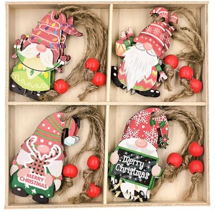 Qaixwuyi 12 Pezzi Natale Pendenti Ornamenti in Legno Decorazioni per Albero di Natale Babbo Natale Ciondolo Set di 4 Decorazioni in Legno Albero di Natale Decorazione Stile C