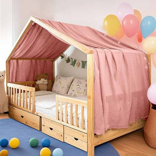 FloraVigo Couvre-lit pour la maison, fabriqué à la main en mousseline de coton, 100 % auvent en tissu pour décoration de lit de maison, pour filles et garçons, convient aux enfants - Rideau de lit