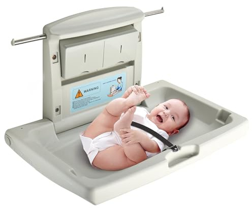 Fold-Down Baby Changing Station - Wall-Mounted, Space-Saving Design with Safety Straps for Commercial & Residential Restrooms (Horizontal Version)