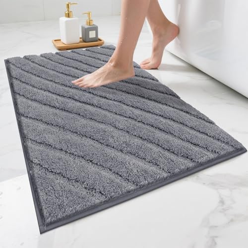 SHACOS Halkfri badmatta 50 x 80 cm absorberande badrumsmatta matta maskintvättbar ultramjuka badmattor för badrum, grå