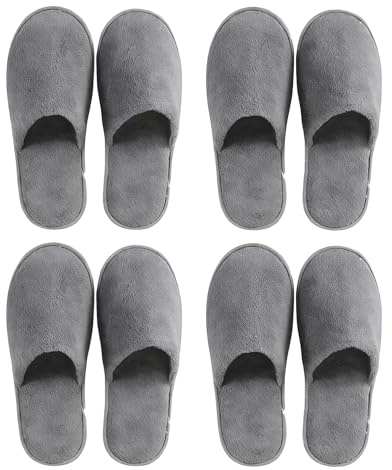 WZHHDM Hotel Slippers, 4 Pairs of Closed Toe Travel Slippers, Spa slippers Disposable Coral Velvet Suitable for Home Bedroom Bathroom Indoor Hotel Commercial Use(Grey)