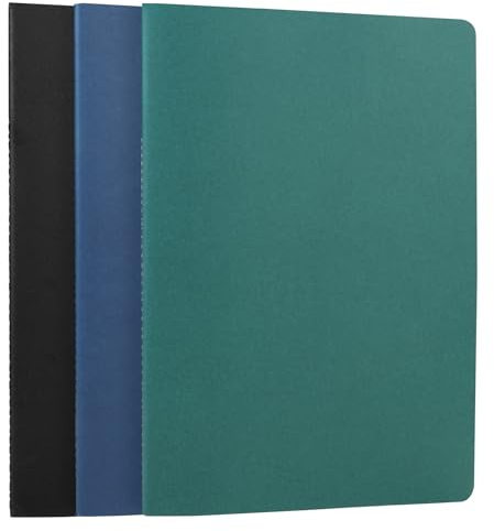 HOMEMARS Cuaderno A4, 100 g/m², 21 cm x 28,5 cm, a rayas, negro, verde, azul, 3 unidades, 80 páginas, bloc de notas A4 para estudiantes, para escribir, viajes y negocios, cubierta de cartón, diario de