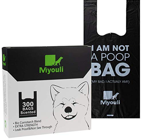 Miyouli 300 stycken extra tjocka biologiskt nedbrytbara hundbajspåsar med handtag