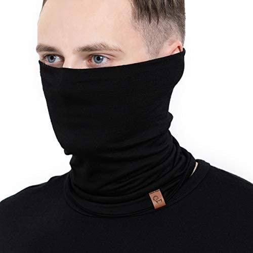menique Schlauchschal Herren – 100% Merino Wolle Loop Schal, Atmungsaktives Halstuch und Halswärmer, Fahrrad Winter Sportschal für Männer, Motorrad Halstuch Herren, Ski-Maske (Schwarz)