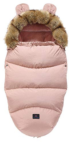 Gorger Chancelière Universelle pour Poussette, Doublure Polaire, Déperlante et Coupe-Vent, Col Fausse Fourrure Amovible, Compatible Harnais 3/5 Points