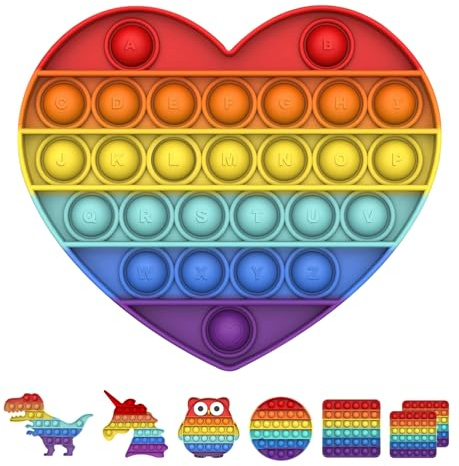 BDwing Silikon Sensoryleksak Push Bubble Pop Fidget, Hållbar Regnbåge Antistressleksak, Sensoryleksak Lindrande Ångest, Passar för Barn, Familj och Vänner (Hjärta)