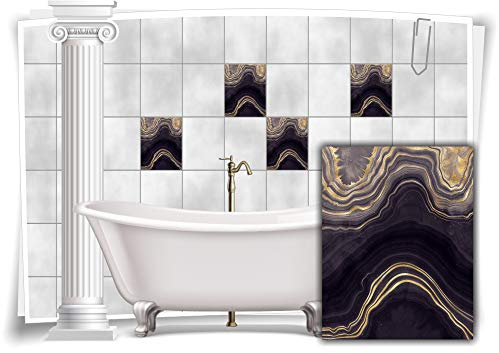 Medianlux Fliesen-Aufkleber Folie Marmor Öl Ölfarben Abstrakt Schwarz Grau Gold Bad WC Deko Küche, 6 Stück, 20x25cm m23m91h-139809