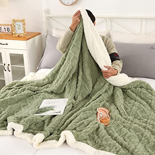 DECMAY Fleece Blanket Throws for Sofas, Sherpa Fleece Throw Blanket, Double-Sided Super Soft Warm Throw Blanket For Sofa,Bed, Armchair, Large throw for All Season Use, Sage Green Throw, 150x200cm