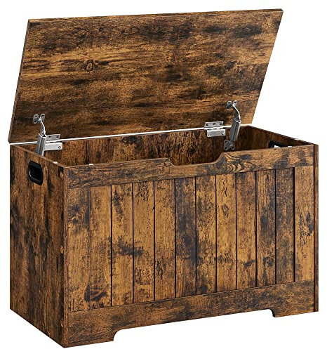 VASAGLE Storage Chest, Storage Bench with 2 Safety Hinges, Shoe Storage Bench, Rustic Style, 40 x 76 x 48 cm, for Hallway, Bedroom, Living Room, Rustic Brown LHS011T01