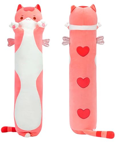 Mewaii Mignon Chat en Peluche Coussin Long Oreiller d'animaux Poupée Jouets Kawaii Moelleux Confort Oreiller en Peluche pour Cadeau pour Les Enfants de 3 Ans et Plus(70CM,Le Chat Rose)
