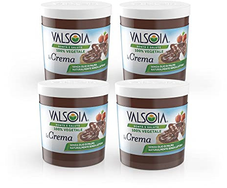 Valsoia - Crema Vegetal de Avellanas, 100% Vegetal, Rica en Fibra, Sin Gluten ni Aceite de Palma, Naturalmente Sin Lactosa, También Ideal para Veganos, Vegetarianos y Celíacos, 4 Paquetes de 200g