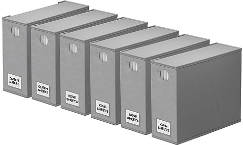 SpaceAid 6 Pack Bed Sheet Organizers and Storage, Foldable Sheet Organizer with Window for Linen Closet, Set Folder Keeper for Queen & King Size Bedding Storage (Gray)