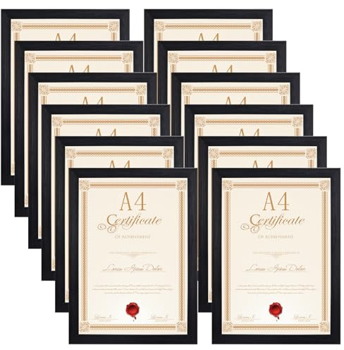 EXYGLO 12 Pack Black A4 Picture Frame Set, Versatile A4 Photo Frames - Ideal for Wall or Desk Display of Prints in Home and Office