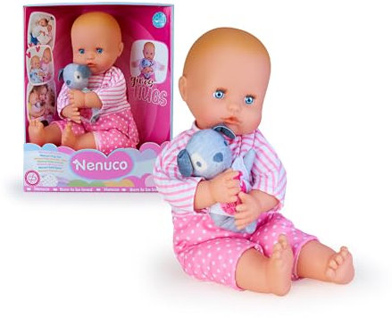 NENUCO Mimosón - Muñeco bebé Muy cariñoso y le Encanta abrazar, Cuerpo Blando de 42 cm, Mecanismo de Abrazos, Incluye Peluche con Forma de Perrito y Pijamita Rosa, Niños de 3 años, Famosa (NFN76000)