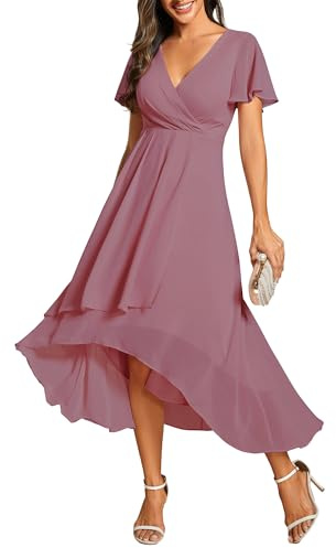 Ever-Pretty Vestidos de Invitada de Boda Elegantes Vestidos de Noche de Gasa Mujer Midi Cortos Vestidos de Novia Orquídea 40