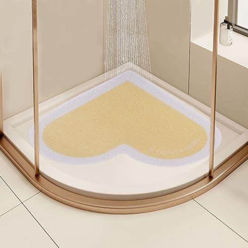 LY4U Tappetino Doccia Angolo Antiscivolo Antimuffa, 60x60 cm Tappetini Doccia a Forma di Cuore per Doccia Interno, Tappetini Bagno in PVC Asciugatura Rapida, Bianco + Giallo