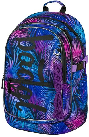 Baagl Schulrucksack für Mädchen, Schulranzen für Kinder mit ergonomisch geformter Rücken, Brustgurt und reflektierende Elemente für Weiterführendeschule Mittelschule (Palm)