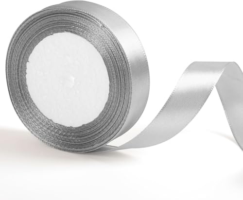 20mm Wide Silver Gray Ribbon for Gift Wrapping 22m, Silver Christmas Ribbons Fabric Satin Ribbons for Present Wrapping Ribbon Christmas Florist Bouquet Cake Hair Bow Crafting Wedding Car Decoration